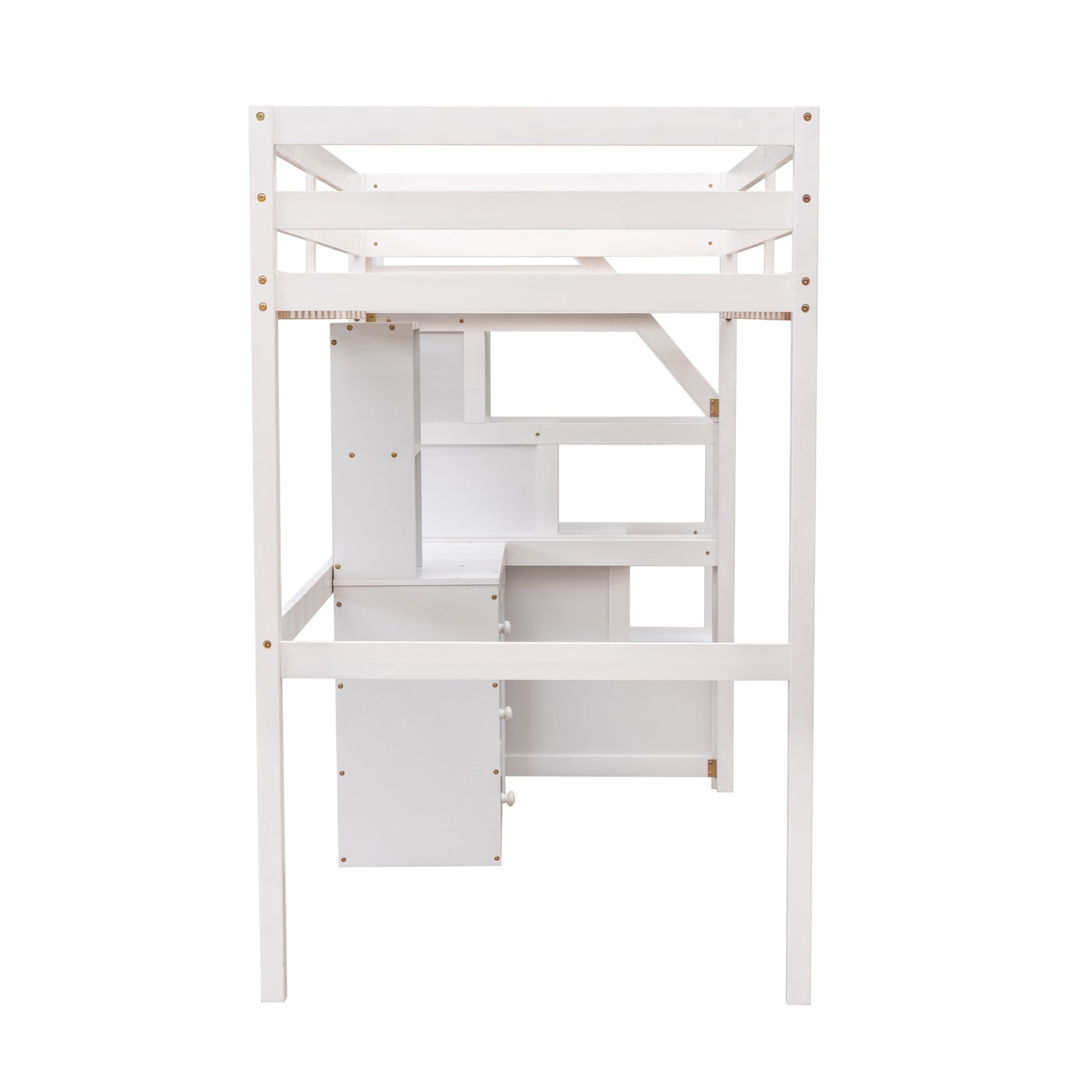 Twin Size Loft Bed with a Stand-alone Bed, Storage Staircase, Desk, Shelves and Drawers, White