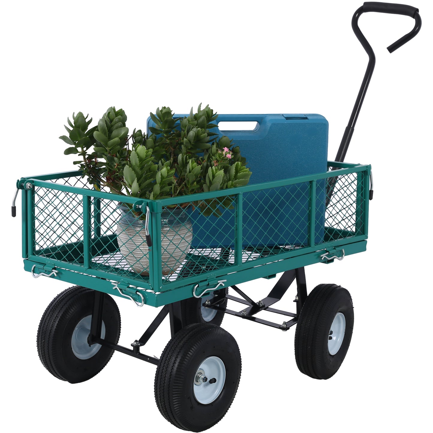 Steel Garden Cart, Steel Mesh Removable Sides, 3 cu ft, 550 lb Capacity, Green