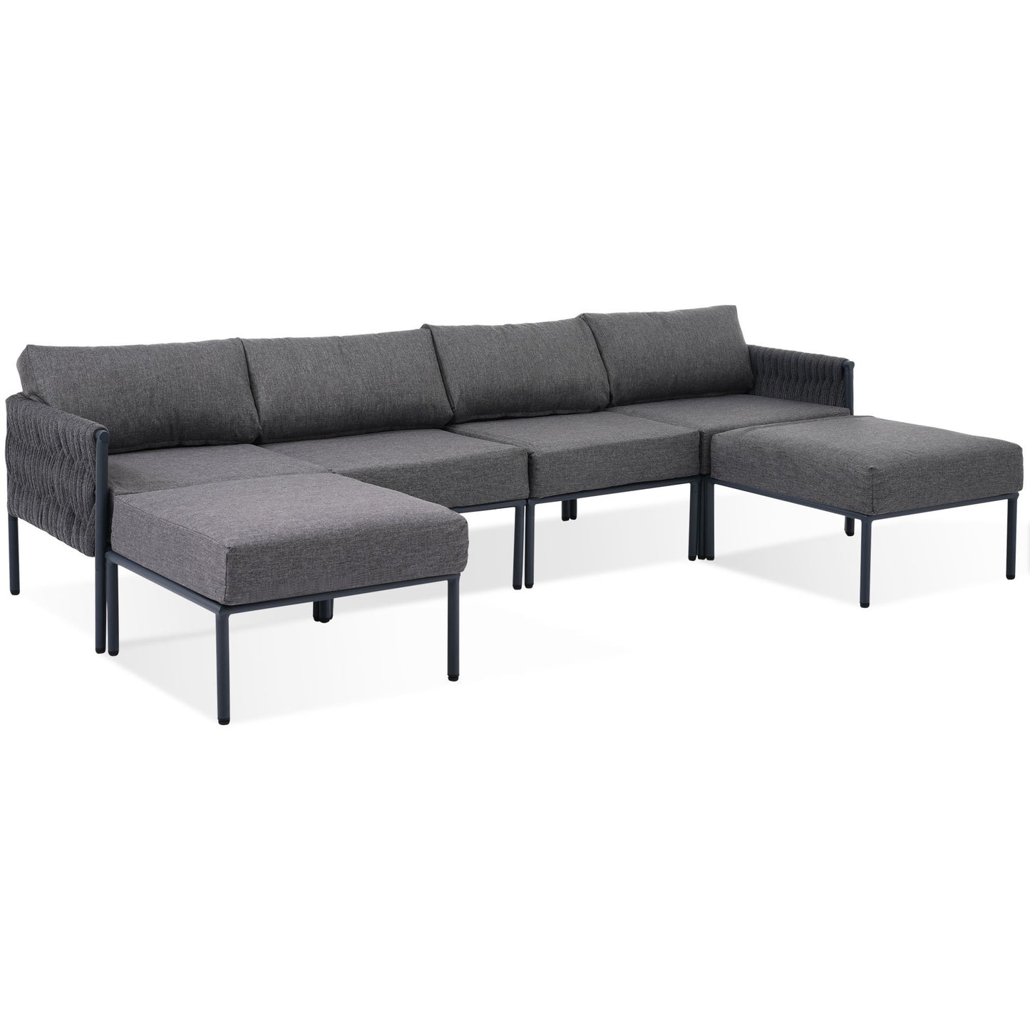 GO 6-Pieces Aluminum Patio Furniture Set, Modern Metal Outdoor Conversation Set Sectional Sofa With Removable Olefin Extra Thick Cushions 5.9" Cushion, Grey