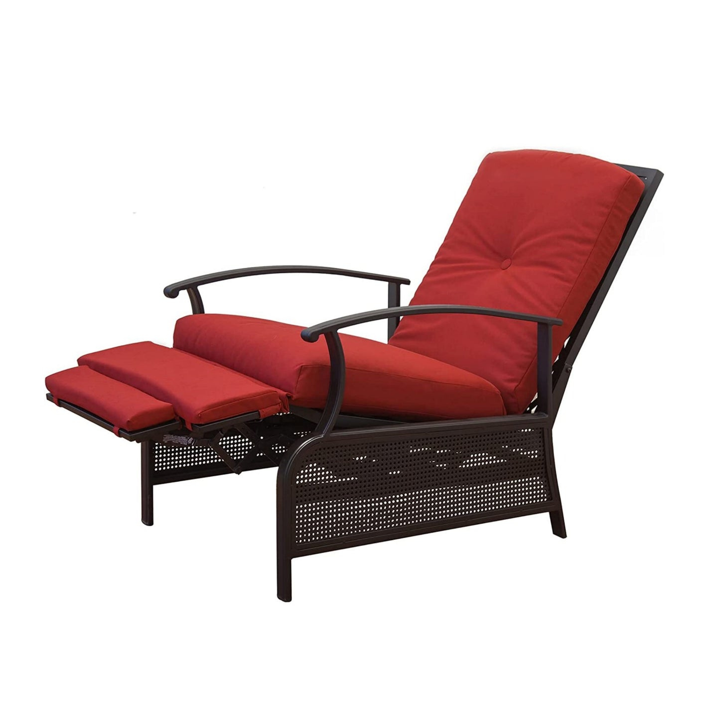 Patio Recliner Chair with Cushions,Outdoor Adjustable Lounge Chair,Reclining Patio Chairs with Strong Extendable Metal Frame for Reading,Garden,Lawn (Red, 1 Chair)