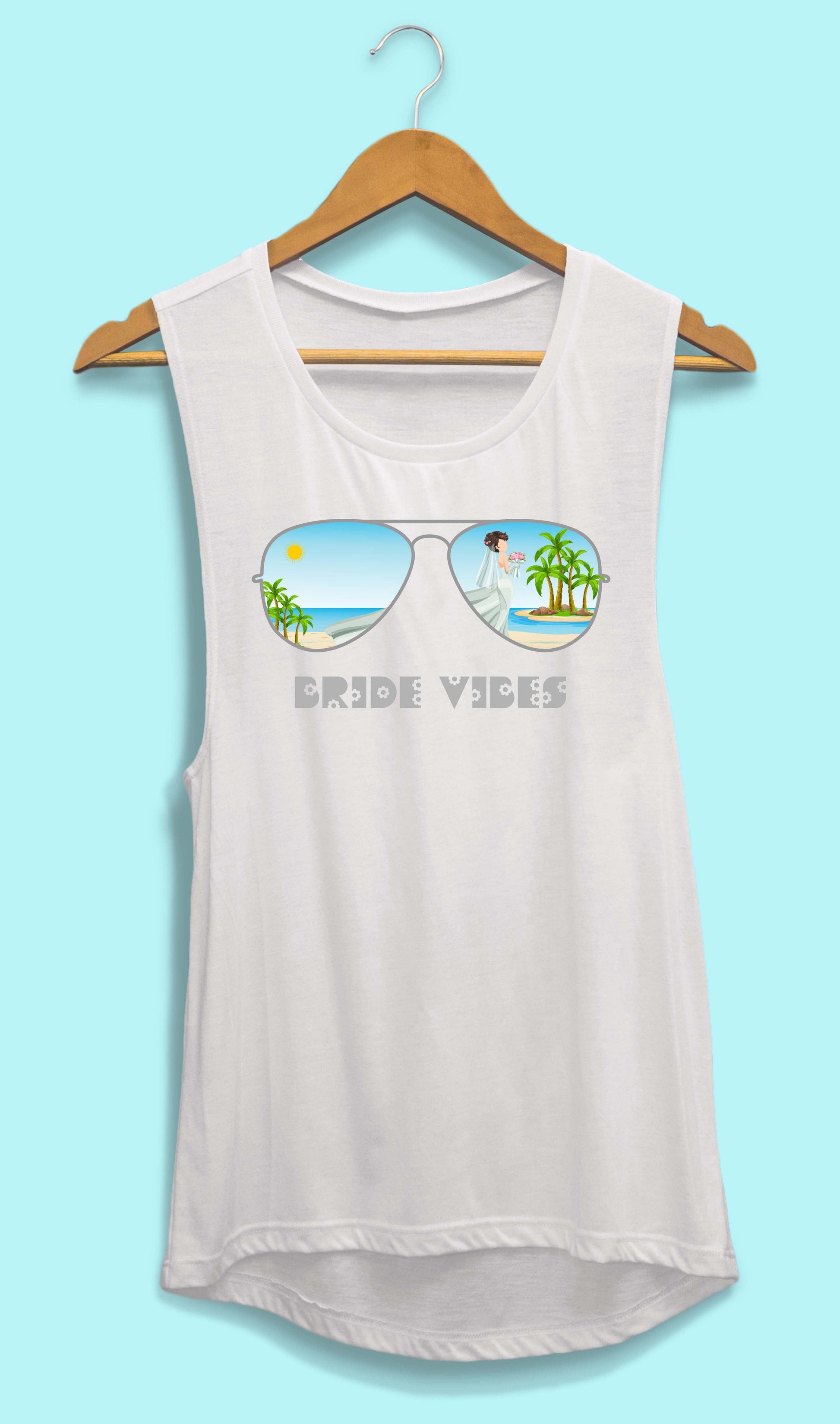 Aviator Bride Vibes 😎  | Beach Vibes - Bachelorette Beach Party Flowy Muscle Tank Tops - American Smart