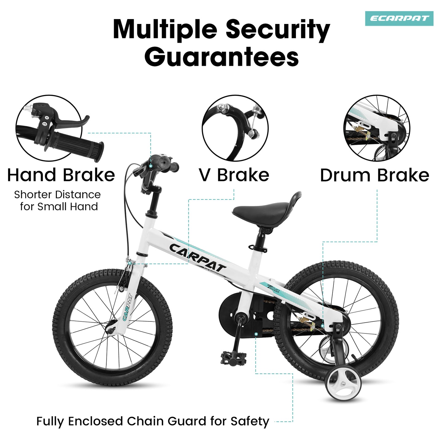 C14112A Ecarpat Kids' Bike 14 Inch Wheels, 1-Speed Boys Girls Child Bicycles For 3-5 Years, With Removable Training Wheels Baby Toys, Coaster+V Brake