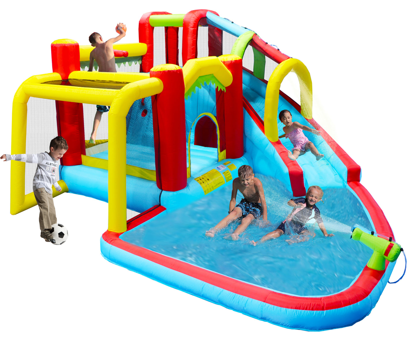 7 in1 Inflatable slide water park bouncing house outdoor Soccer garden bouncer with Splash pool  & Water gun & Climbing wall & Basketball & Football