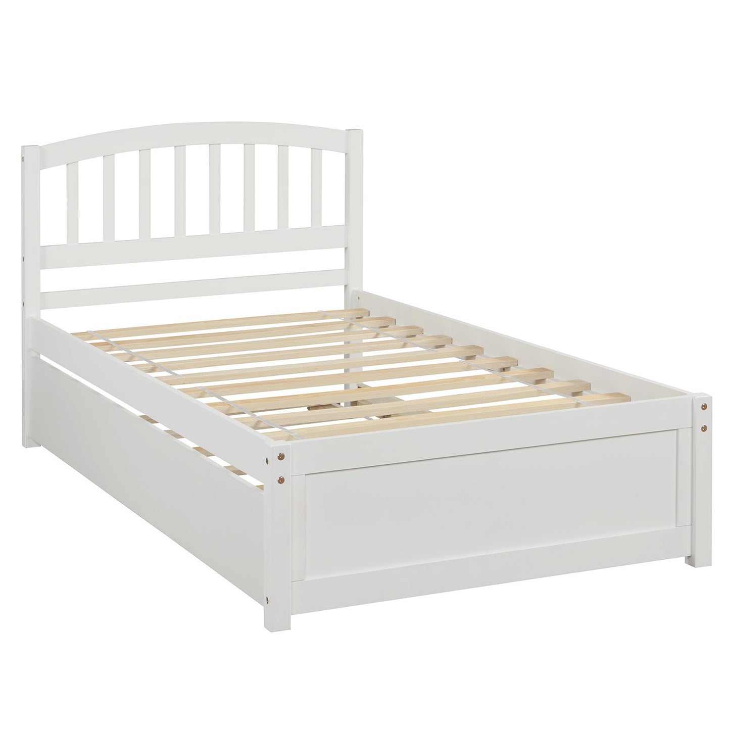 Twin size Platform Bed Wood Bed Frame with Trundle, White