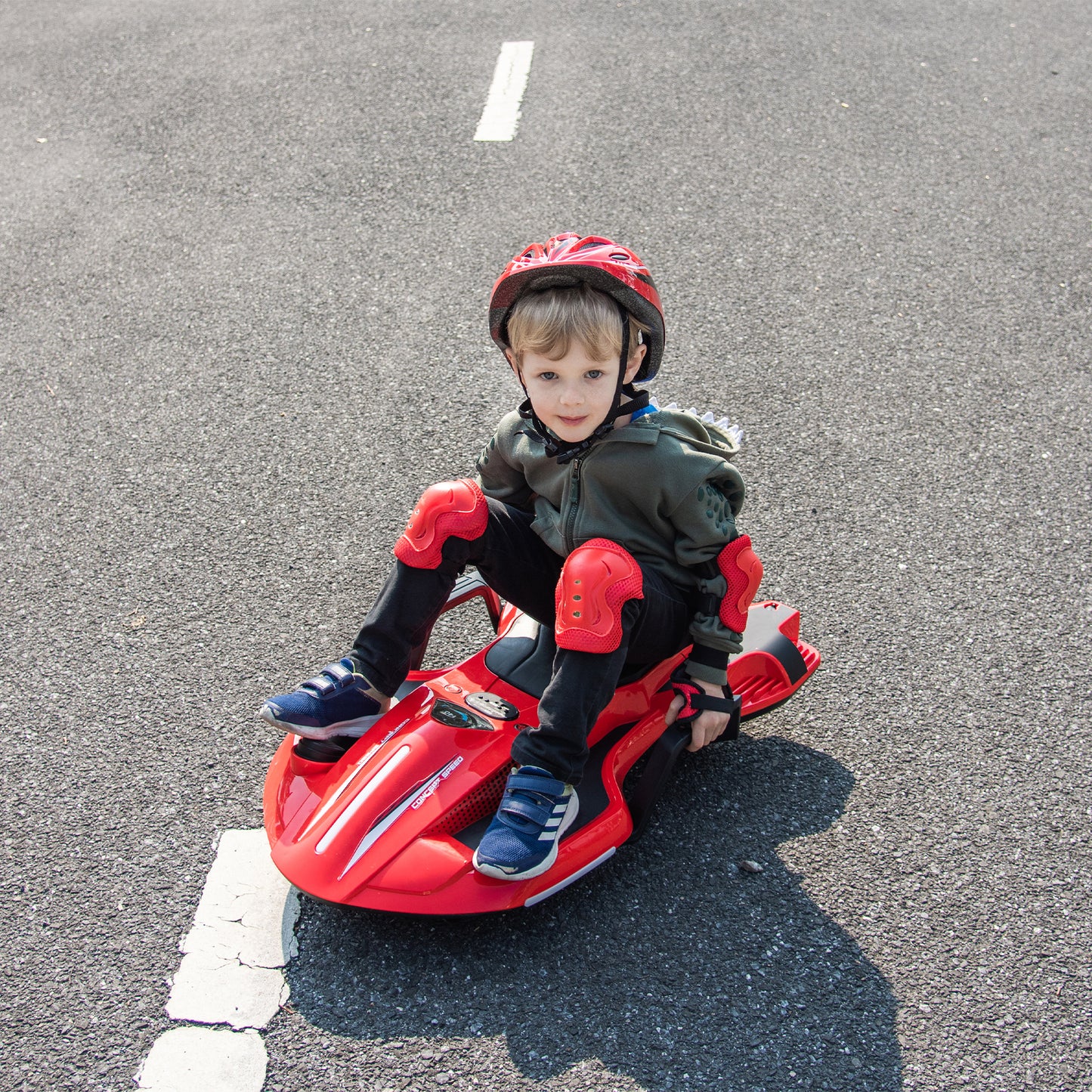 24V Kids Ride On Electric scooter w/ helmet knee pads,24v ride on toy for kids,Spray function,200w motor,5.59-6.84MPH,Gravity Steering,Bluetooth,Use for 1-2 hours,Exercise your child age 6+.