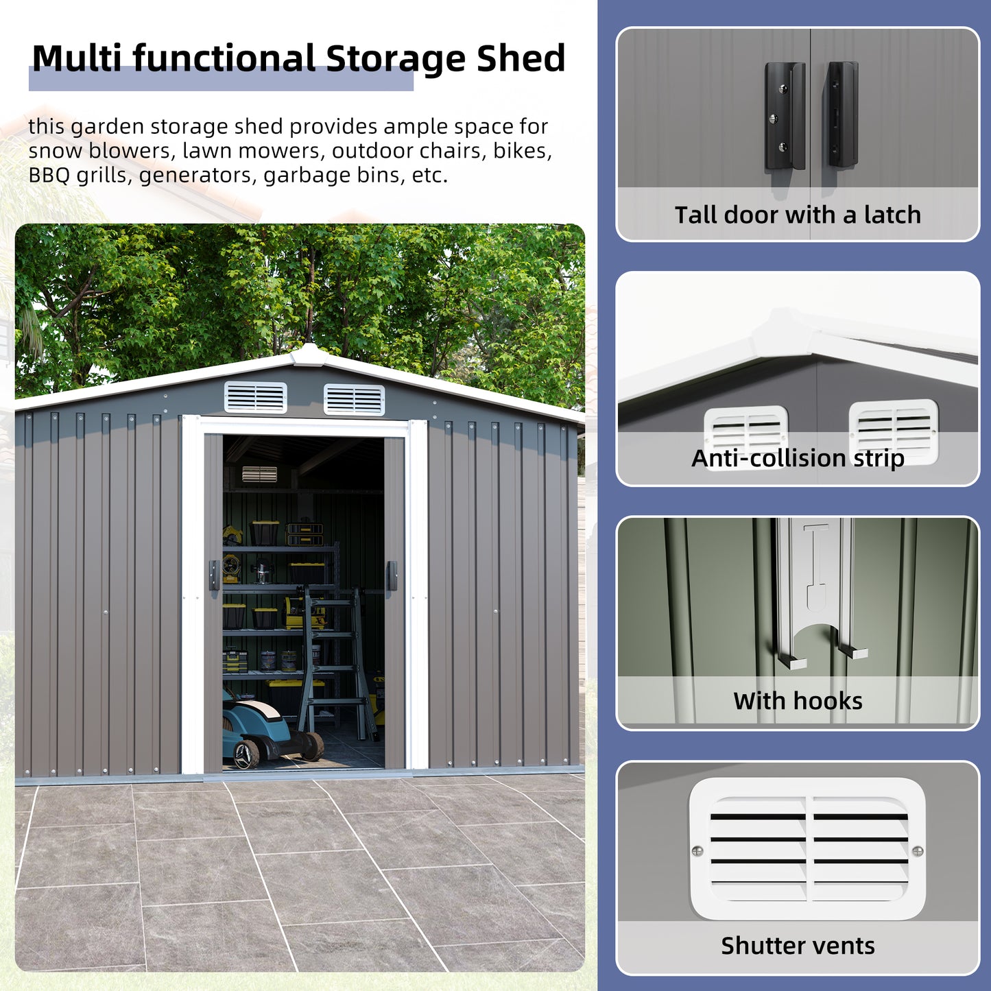 Patio, Lawn & Garden,Metal Outdoor Storage Shed 10FT x 8FT, Clearance with Lockable Door Metal Garden Shed Steel Anti-Corrosion Storage House Waterproof Tool Shed for Backyard Patio, Lawn and Garden