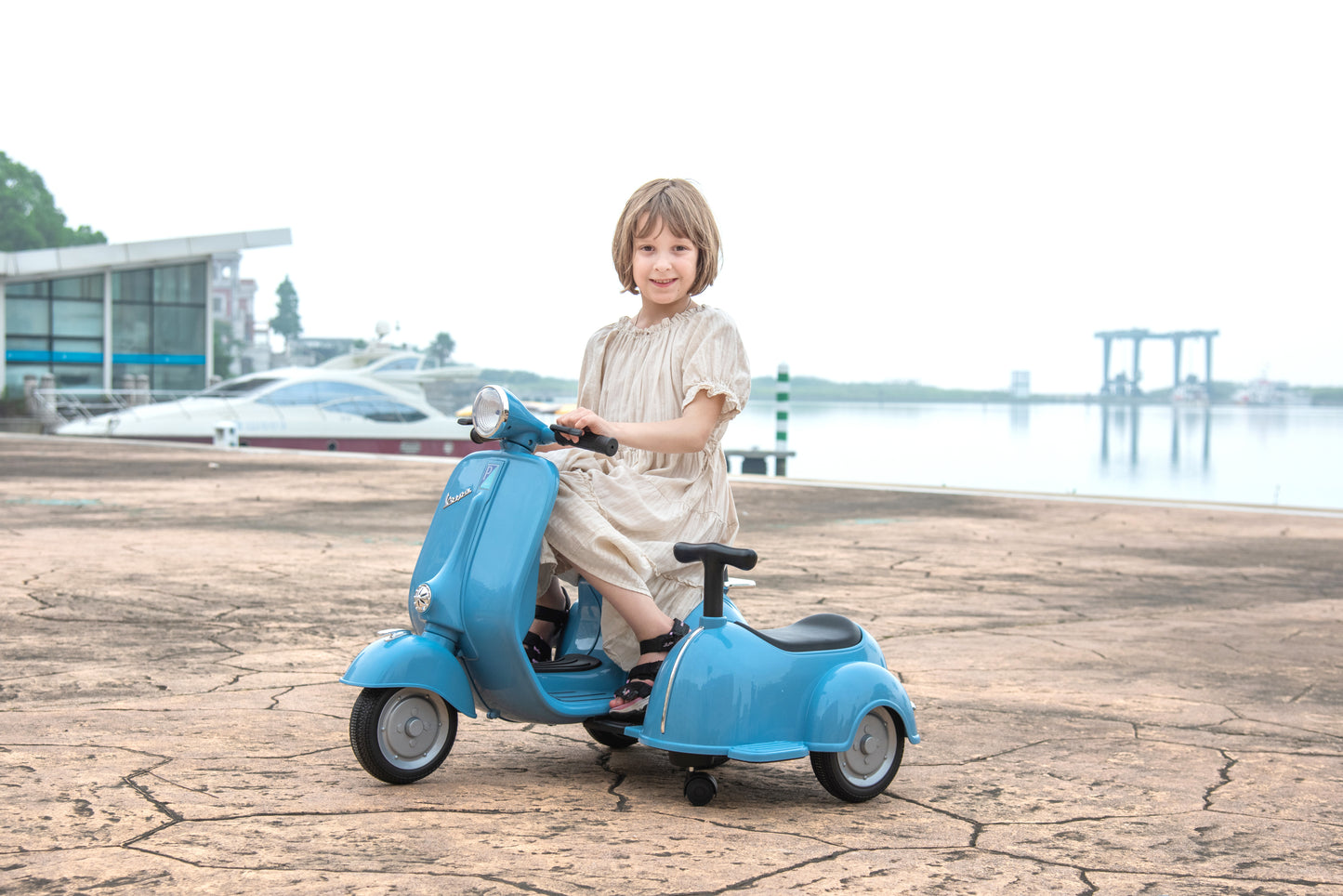 6V LICENSED Vespa Scooter Motorcycle with Side Car for kids, Blue