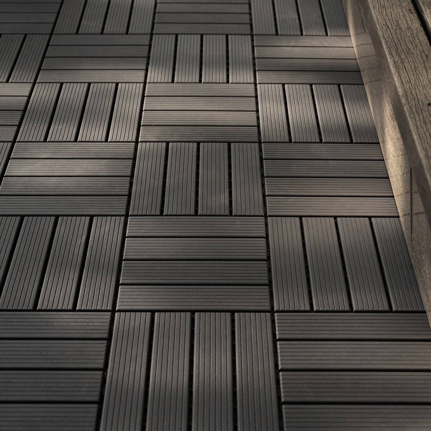 Plastic Interlocking Deck Tiles,44 Pack Patio Deck Tiles,12"x12" Square Waterproof Outdoor All Weather Use, Patio Decking Tiles for Poolside Balcony Backyard (Dark Gray 44 pack Staight groove)