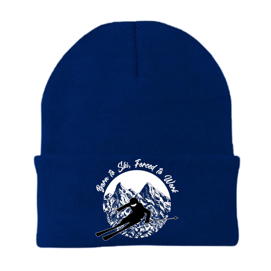 Born To Ski Forced To Work Embroidered Beanie