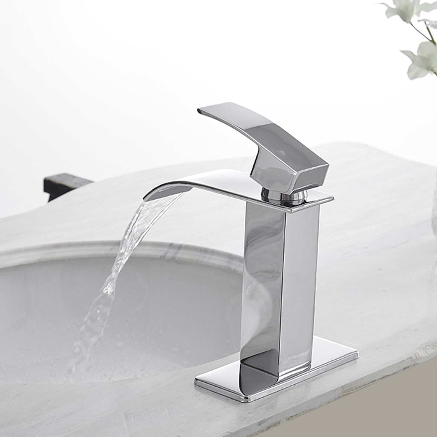 Waterfall Single Hole Single-Handle Low-Arc Bathroom Faucet With Pop-up Drain Assembly in Polished Chrome