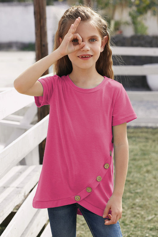 Girls Buttoned Tulip Hem T-Shirt