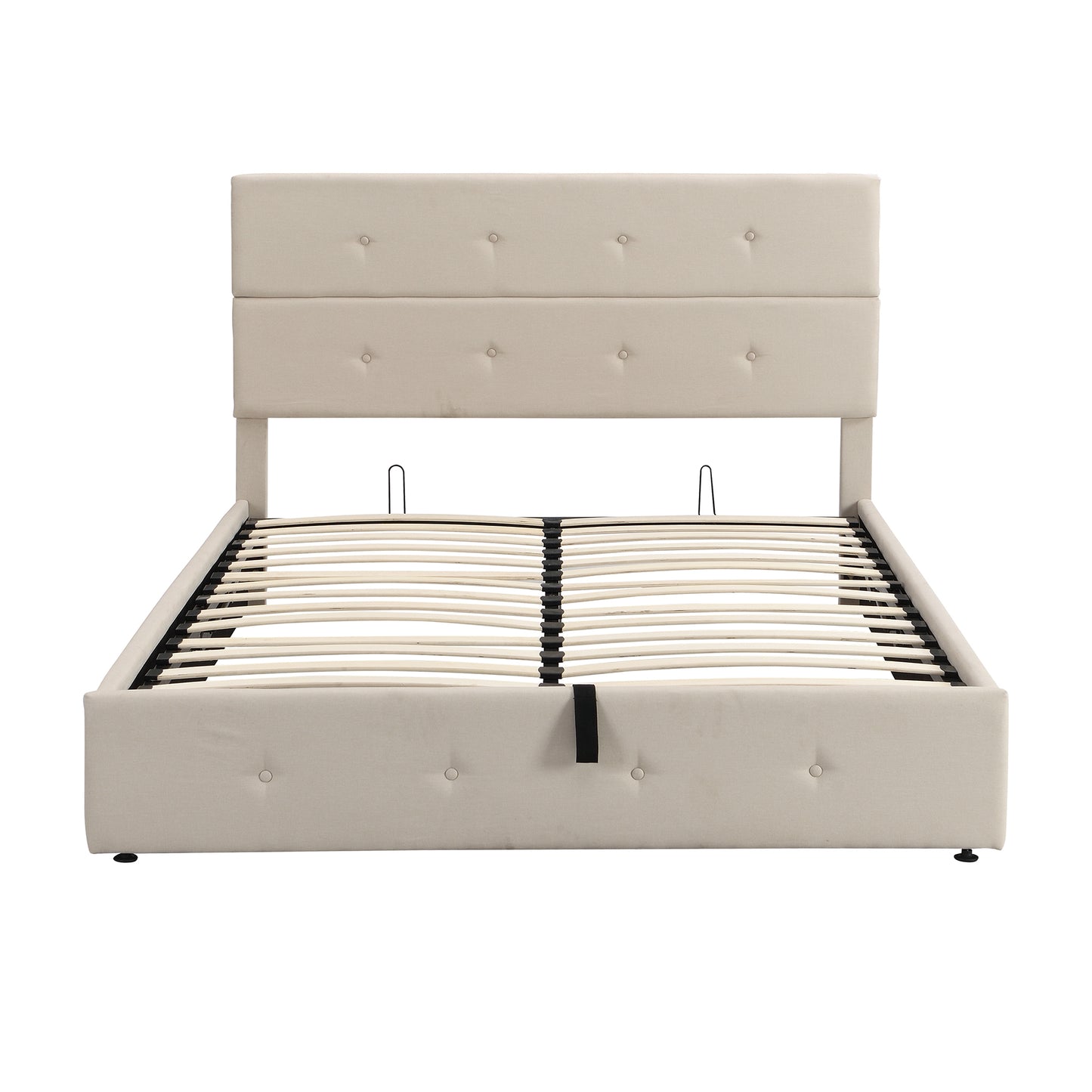 Upholstered Platform Bed with Underneath Storage,Queen Size,Beige