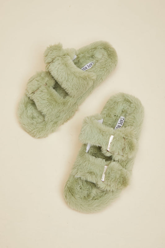 Fluffy Sage Slide Sandals - American Smart