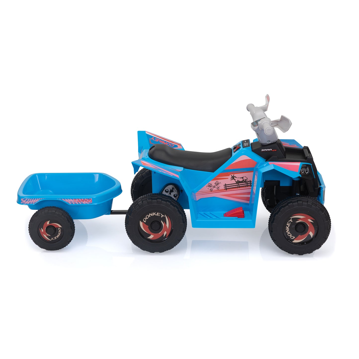 6V Kids Electric ATV, Toddler Ride on Car with Trailer, Music, Bluetooth and Power Display for Boys and Girls, Blue