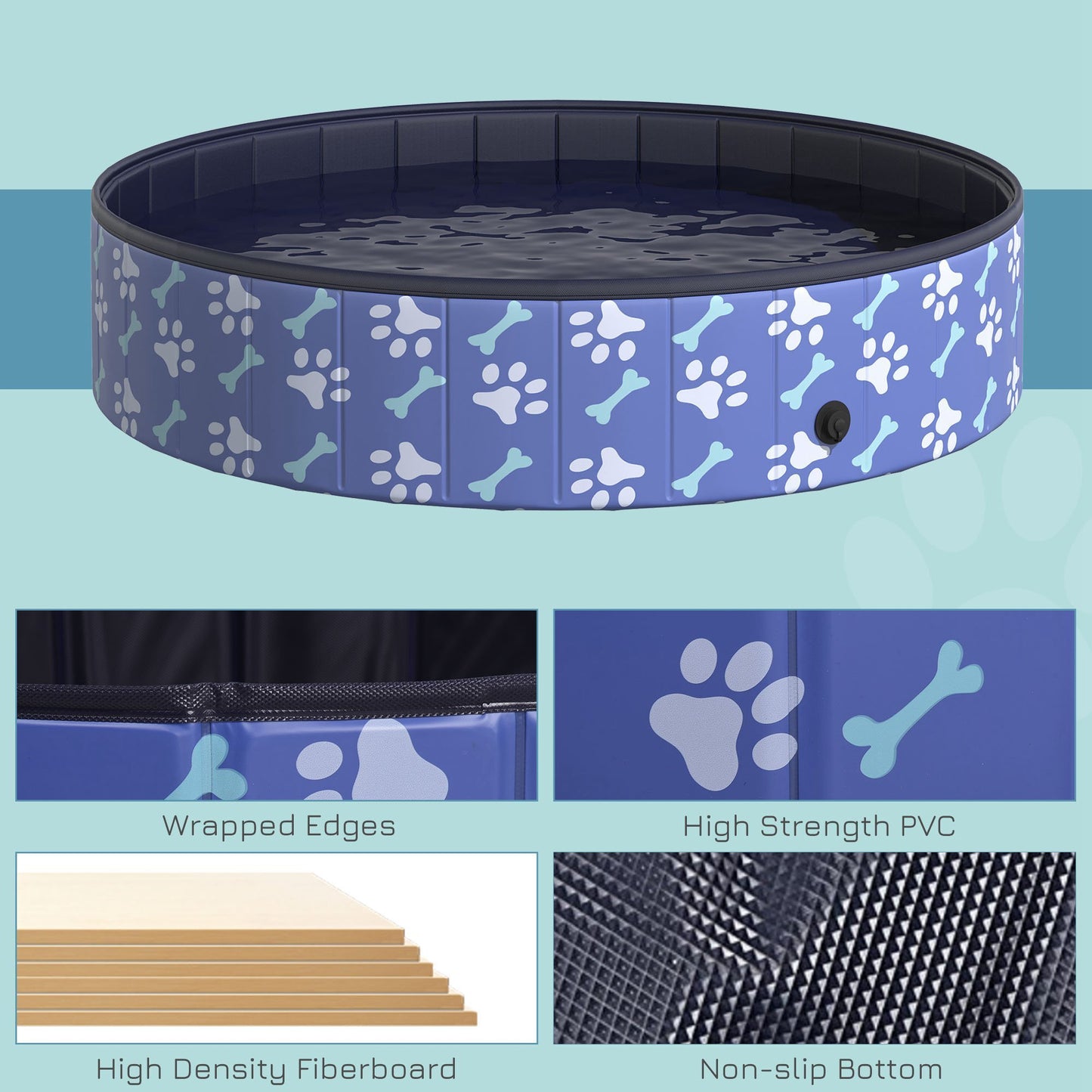 PawHut Foldable Pet Swimming Pool, Portable Dog Bathing Tub, 12" x 55" Plastic Large Dog Pool for Outdoor Dogs and Cats, Blue