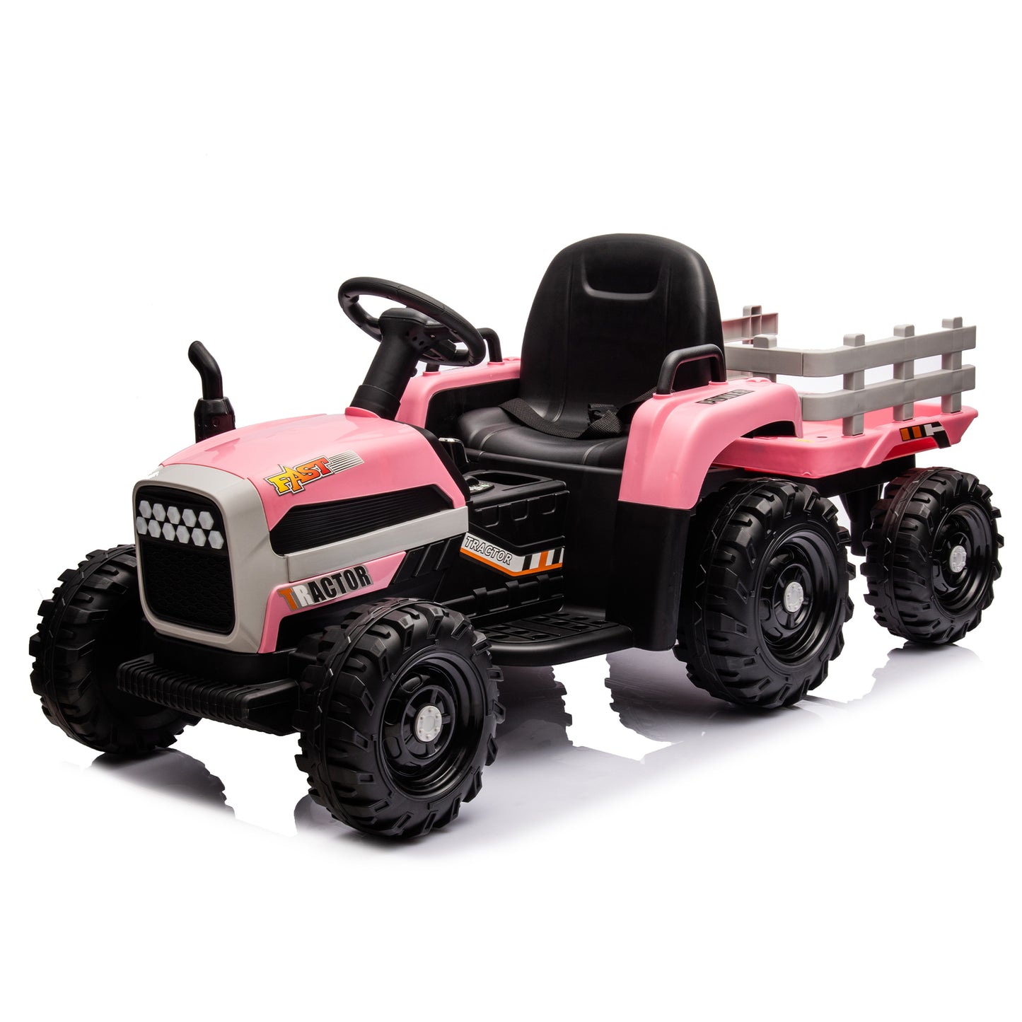 Ride on Tractor with Trailer,24V Battery Powered Electric Tractor Toy, 200w*2motor 1.86-4.97MPH/Remote Control,electric car for kids,Three speed adjustable,USB,MP3 ,Bluetooth,LED light, safety belt