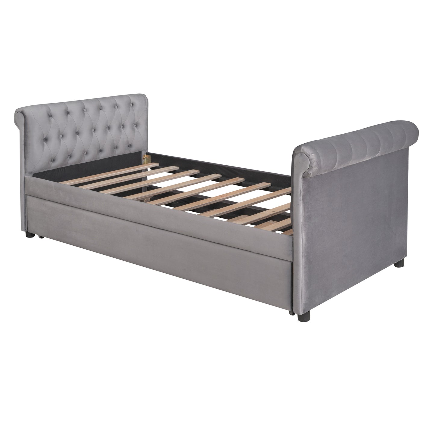 Twin Size Upholstered daybed with Trundle, Wood Slat Support, Gray(OLD SKU :LP000116AAE)