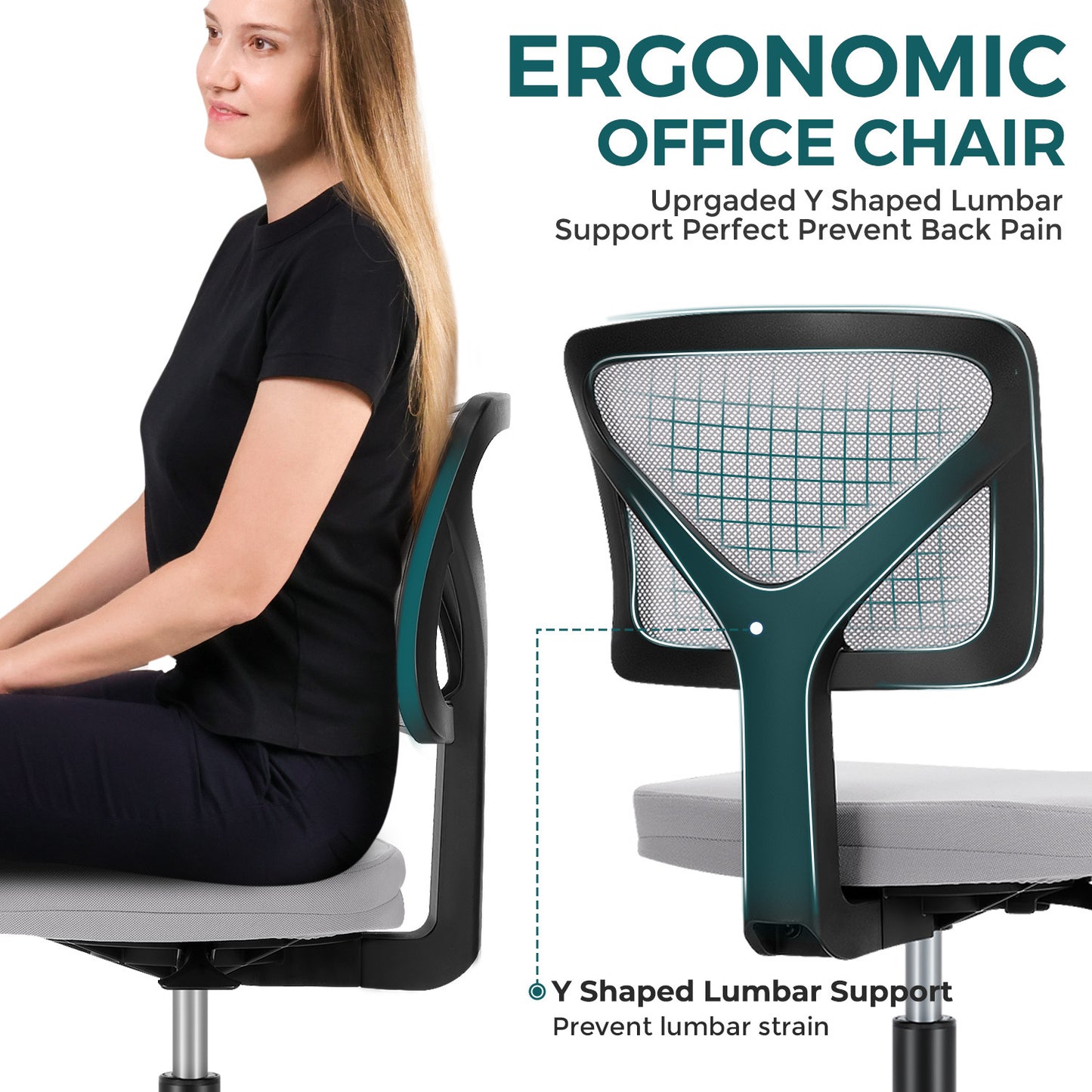 Sweetcrispy Armless Desk Chair Small Home Office Chair with Lumbar Support