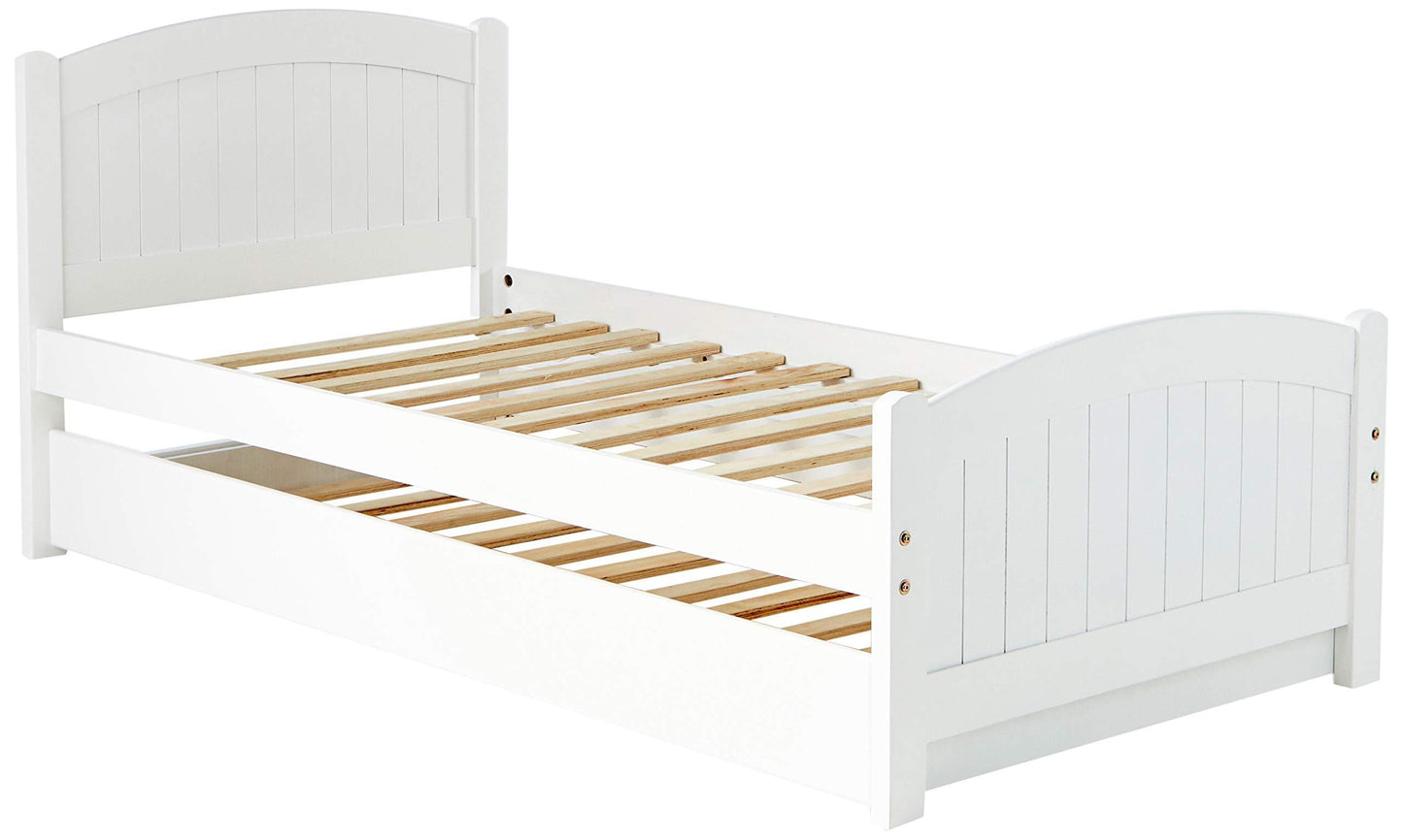 Twin Size Bed w/ Trundle Slats White Pine Plywood Kids Youth Bedroom Furniture