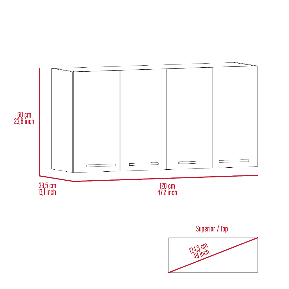 Wall Cabinet 24" H, four Doors, with two internal Shelves and internal plate and glass organizer, Black