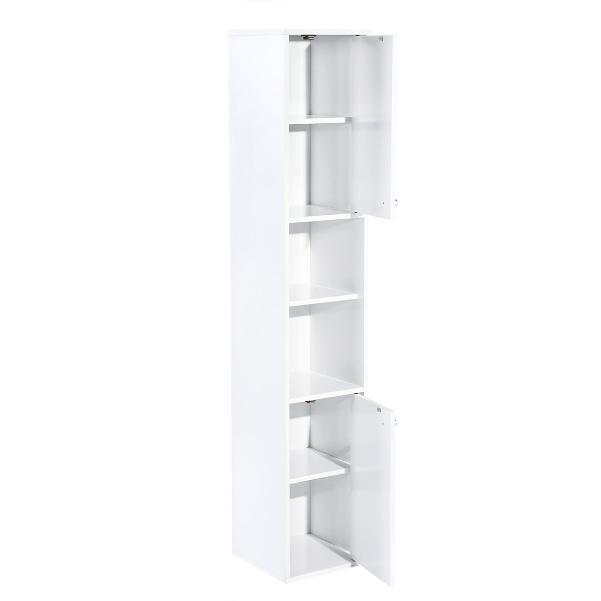 White Bathroom Storage Cabinet with Shelf Narrow Corner Organizer Floor Standing (H63 6 Shelves 2 Door)