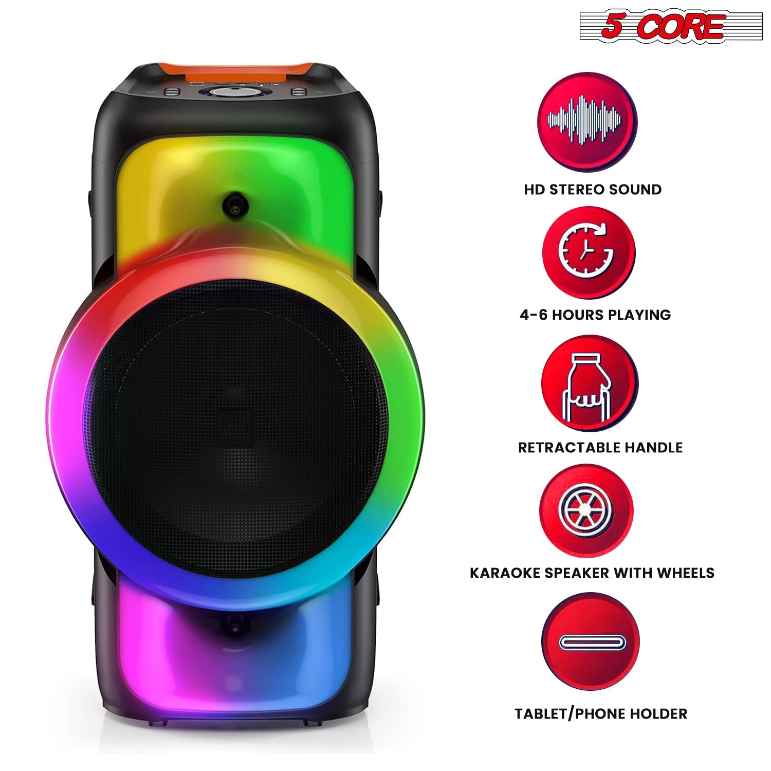 5Core Bluetooth Party Speaker 12 inch PA RGB Partybox Karaoke Machine + 2 Wireless Mic-3