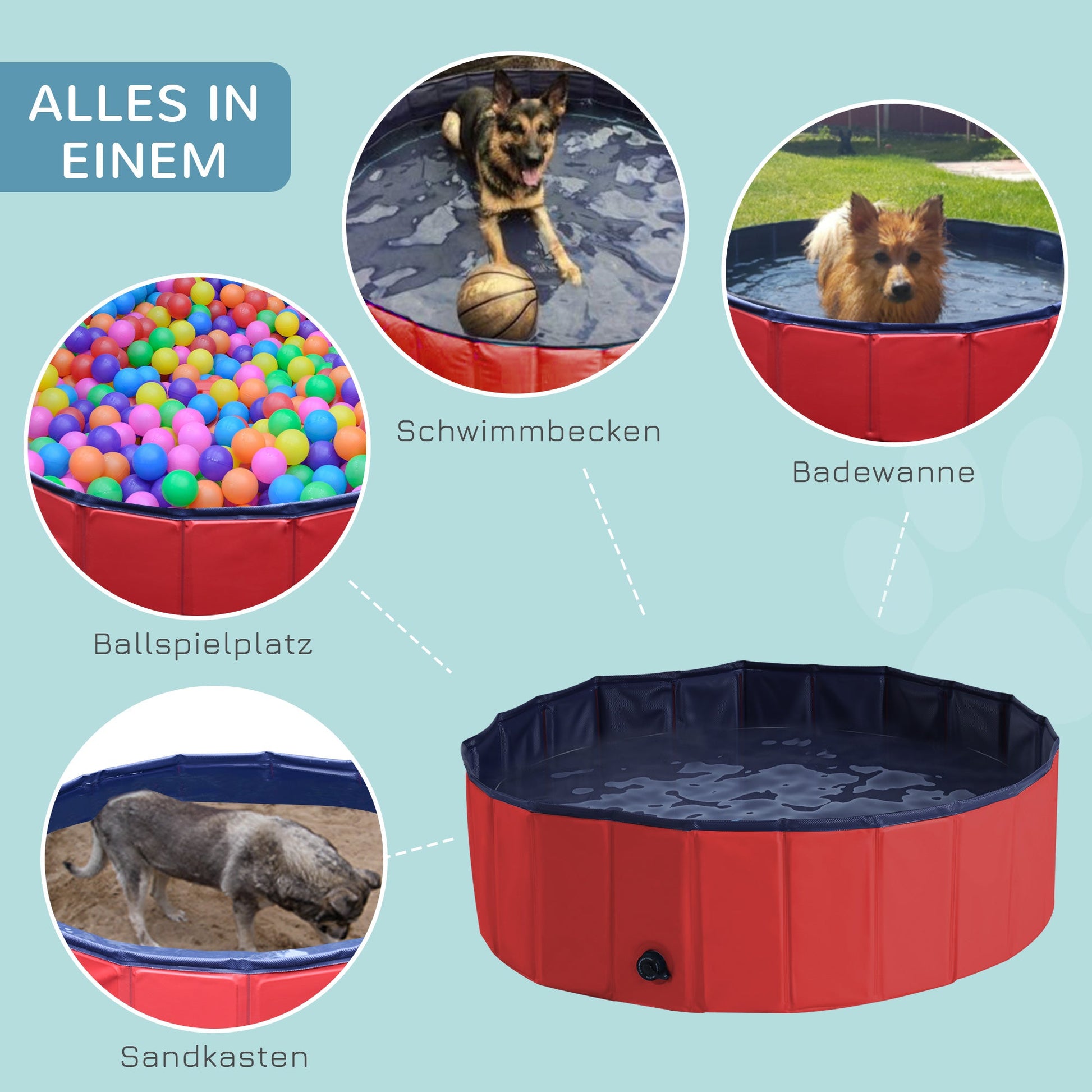 100x30H cm Pet Swimming Pool-Red-3