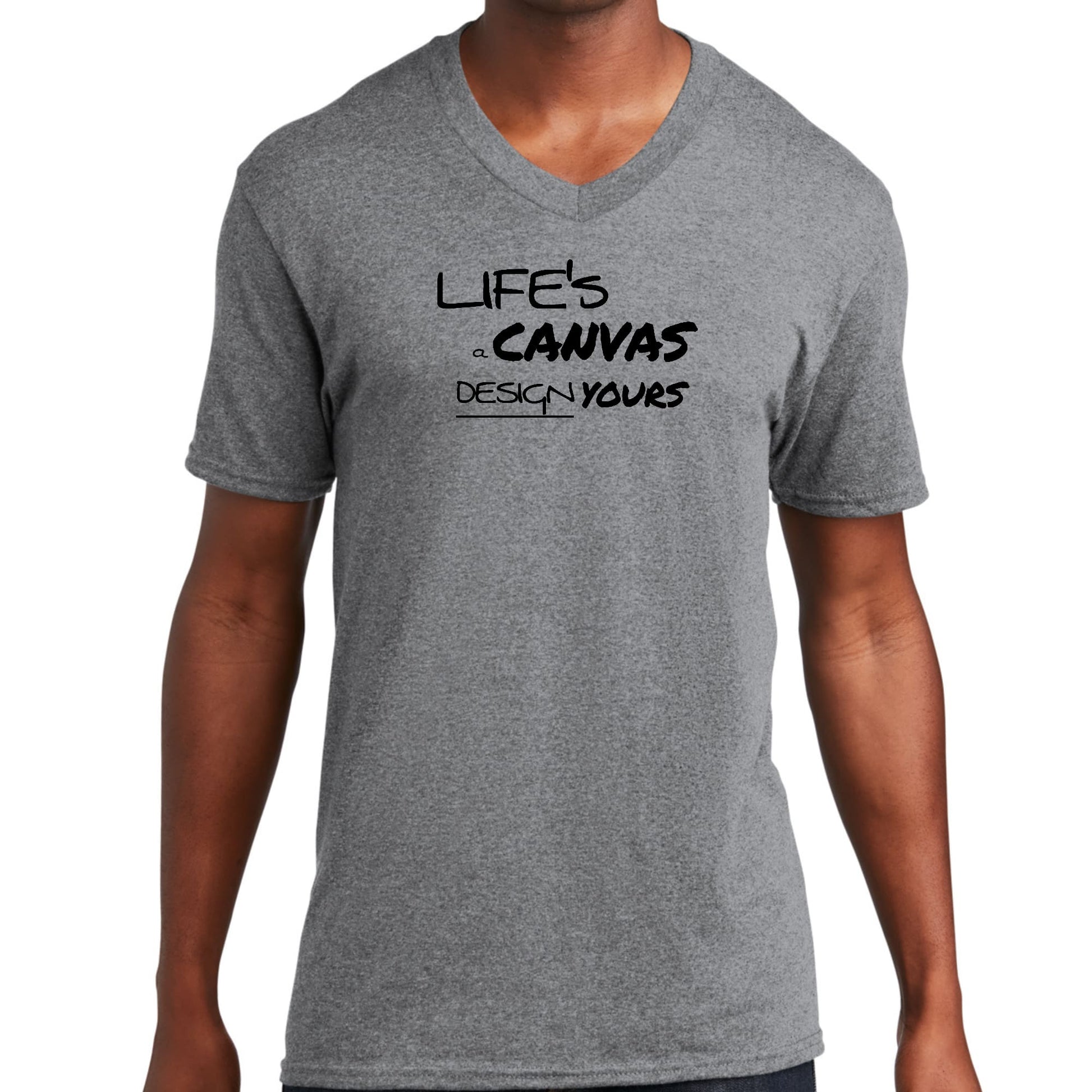 Graphic V-Neck T-Shirt, Life's A Canvas Design Yours Motivational-4