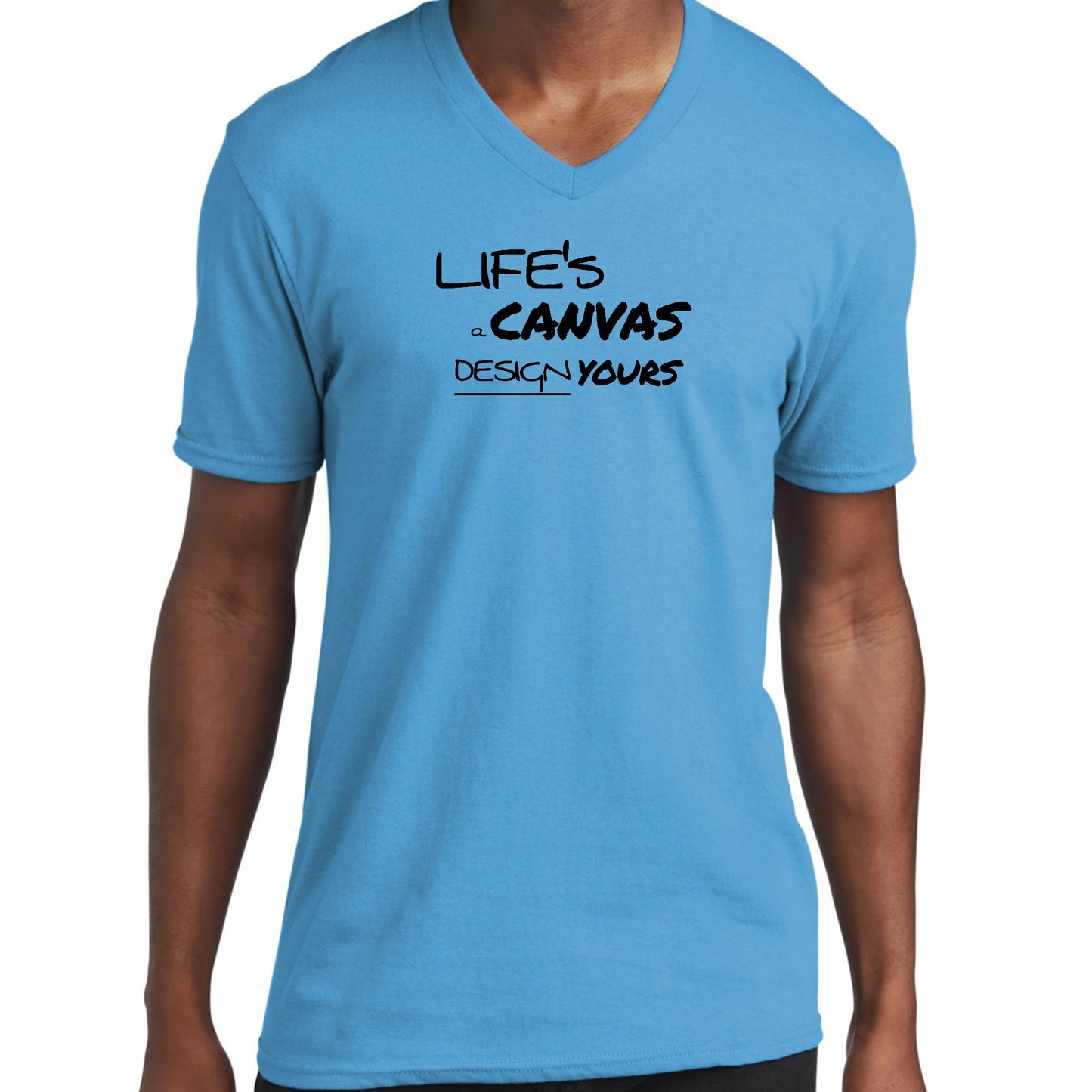 Graphic V-Neck T-Shirt, Life's A Canvas Design Yours Motivational-1