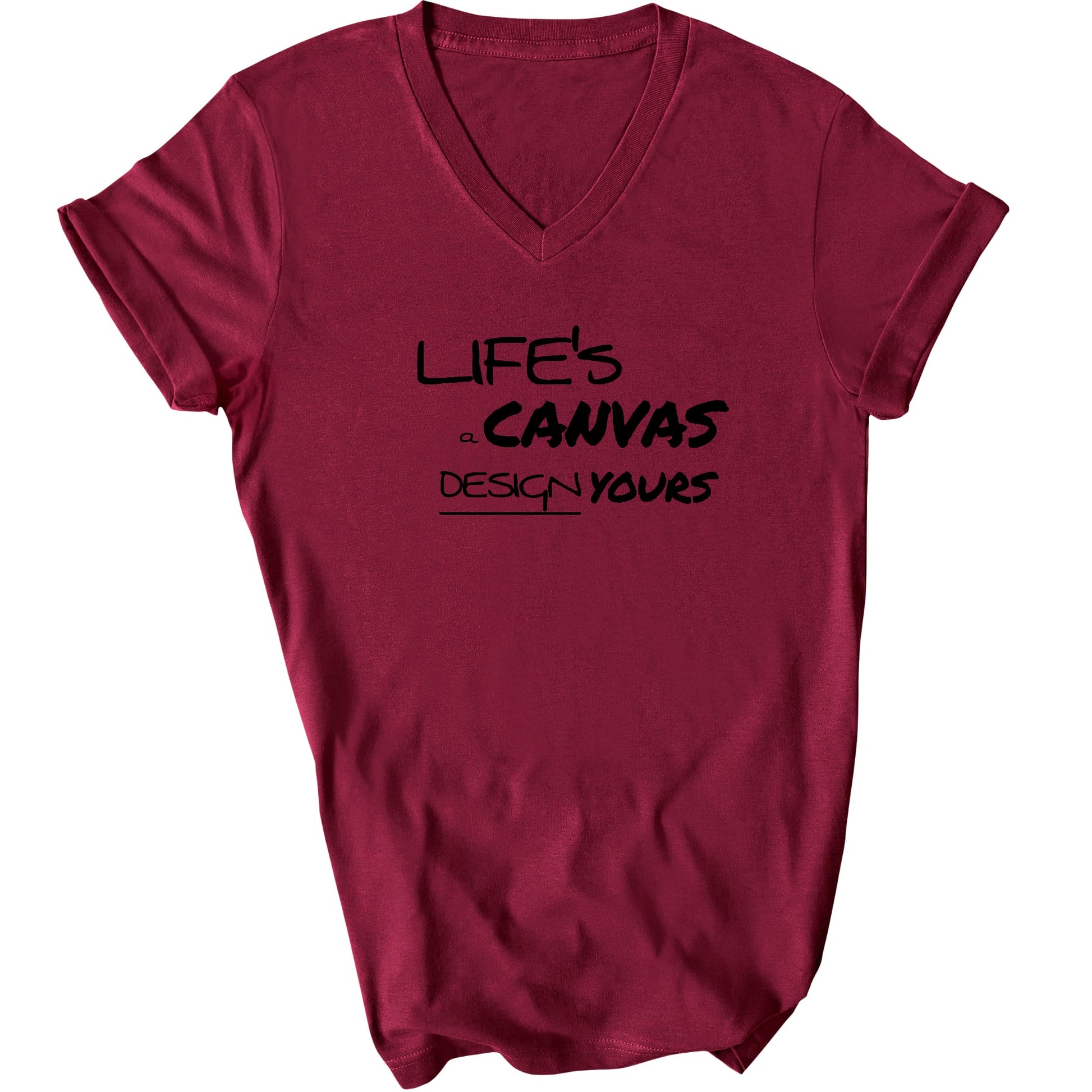 Graphic V-Neck T-Shirt, Life's A Canvas Design Yours Motivational-6