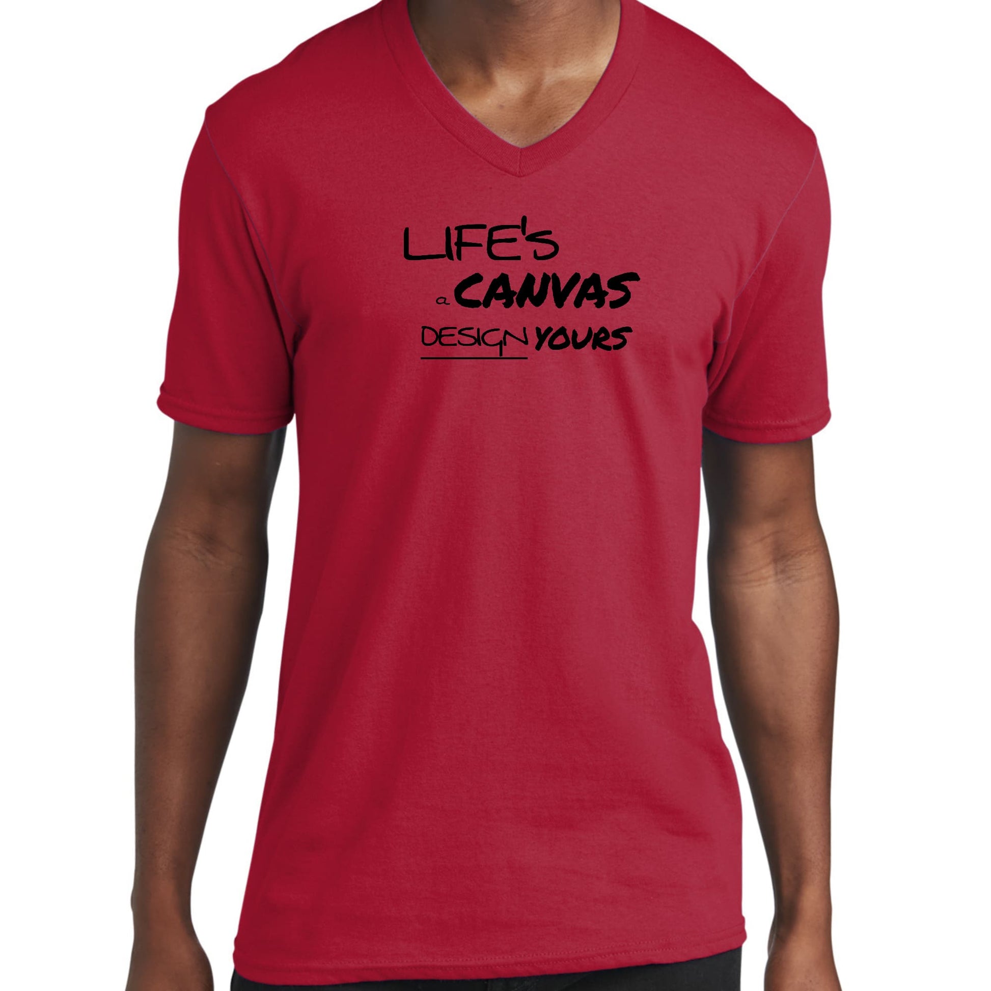 Graphic V-Neck T-Shirt, Life's A Canvas Design Yours Motivational-2