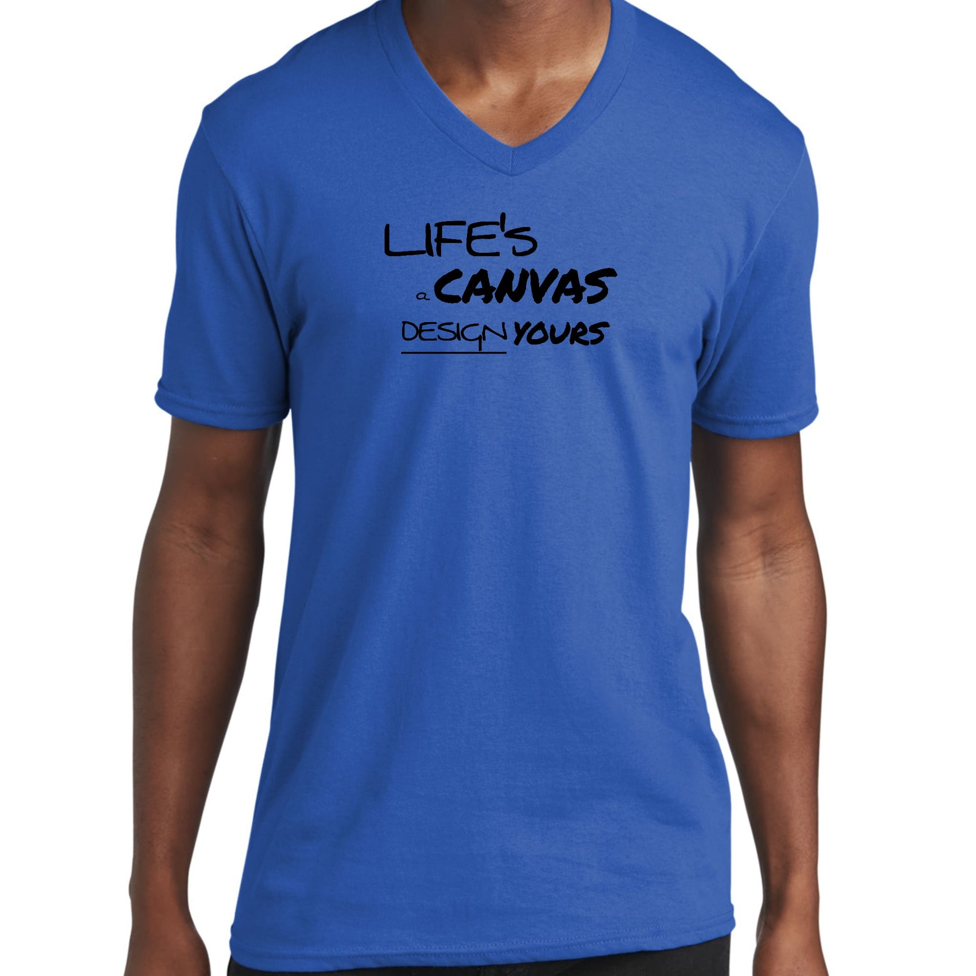 Graphic V-Neck T-Shirt, Life's A Canvas Design Yours Motivational-3