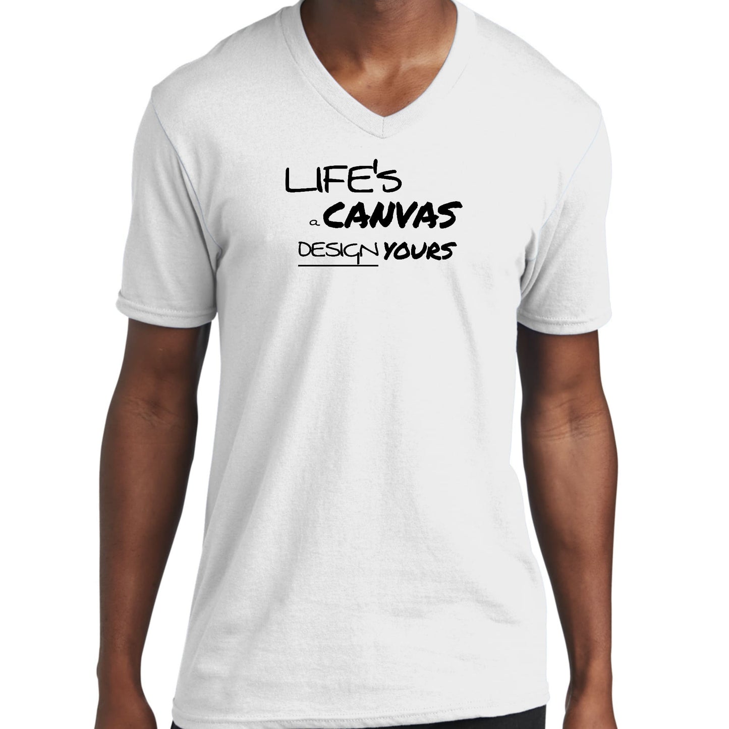 Graphic V-Neck T-Shirt, Life's A Canvas Design Yours Motivational-0