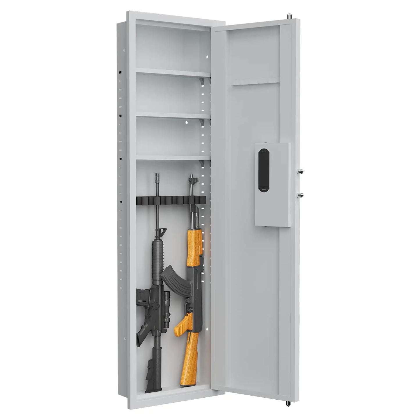 53Passwod Touch Panel In-Wall Safe,Hidden Wall Gun Safe For Rifles With Adjustable Shelves,Assembled Storage Multifunctional Wall Safe For Firearm And Valuables White-Digital