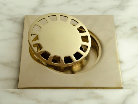 Unlacquered Solid Brass Floor Drain - Elegant Square Shower Drain-0