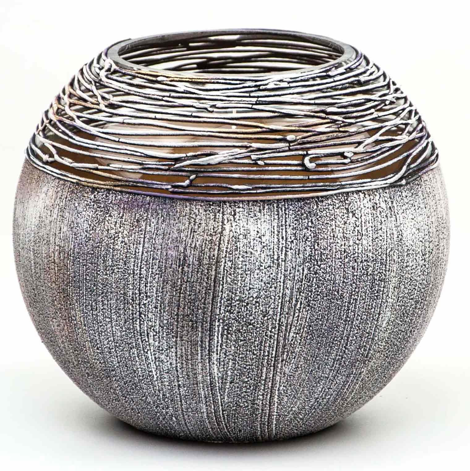 Art Decorated Gray Glass Vase for Flowers | Painted Art Glass Round Vase | Interior Design Home Room Decor | Table vase 6 inch-2