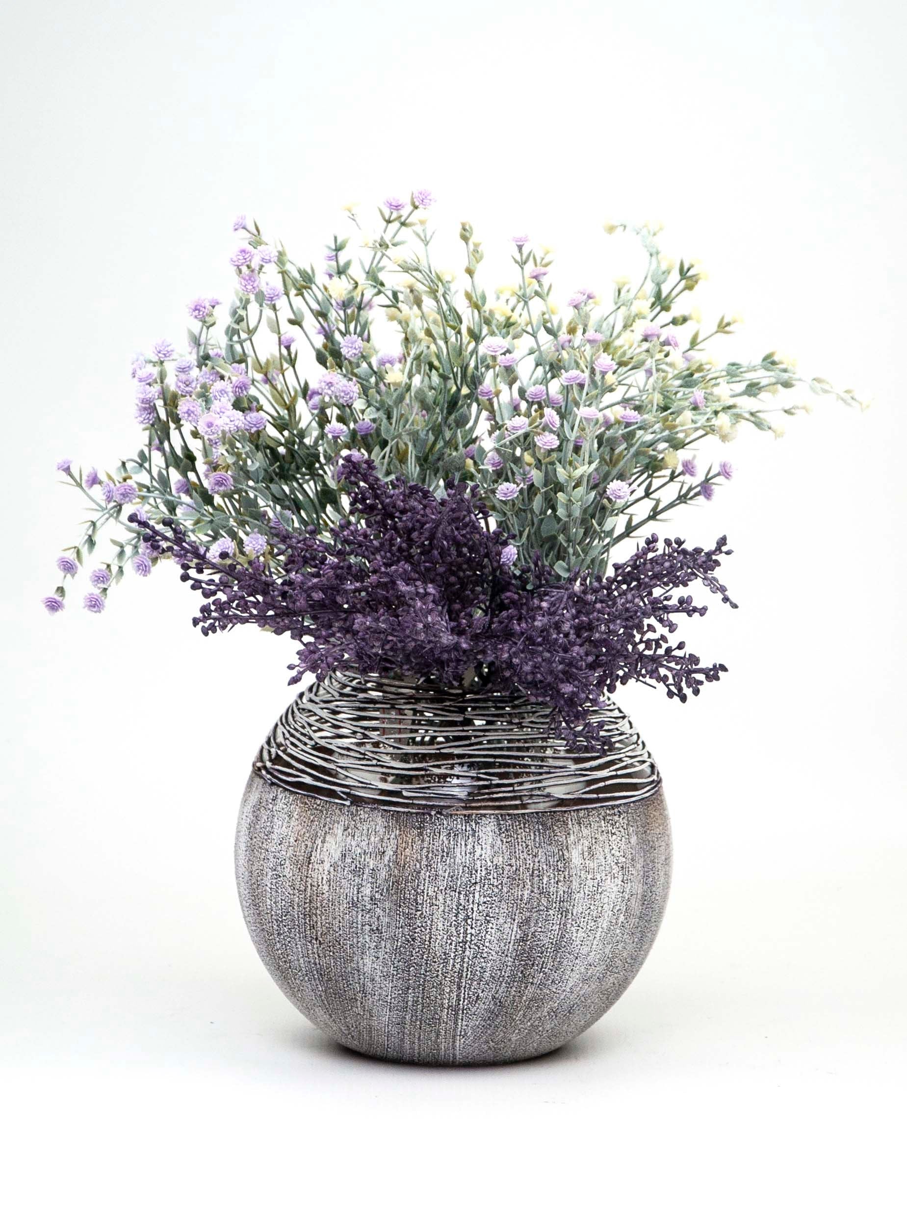 Art Decorated Gray Glass Vase for Flowers | Painted Art Glass Round Vase | Interior Design Home Room Decor | Table vase 6 inch-4