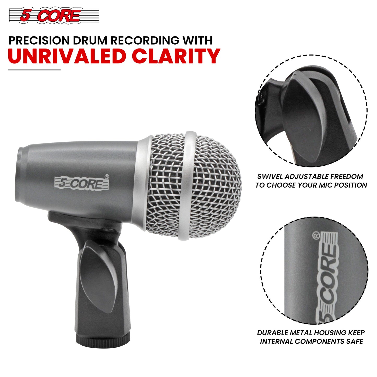 5Core Conga Mic Snare Tom Cardioid Dynamic Microphone for Drummer Precision Instrument-1