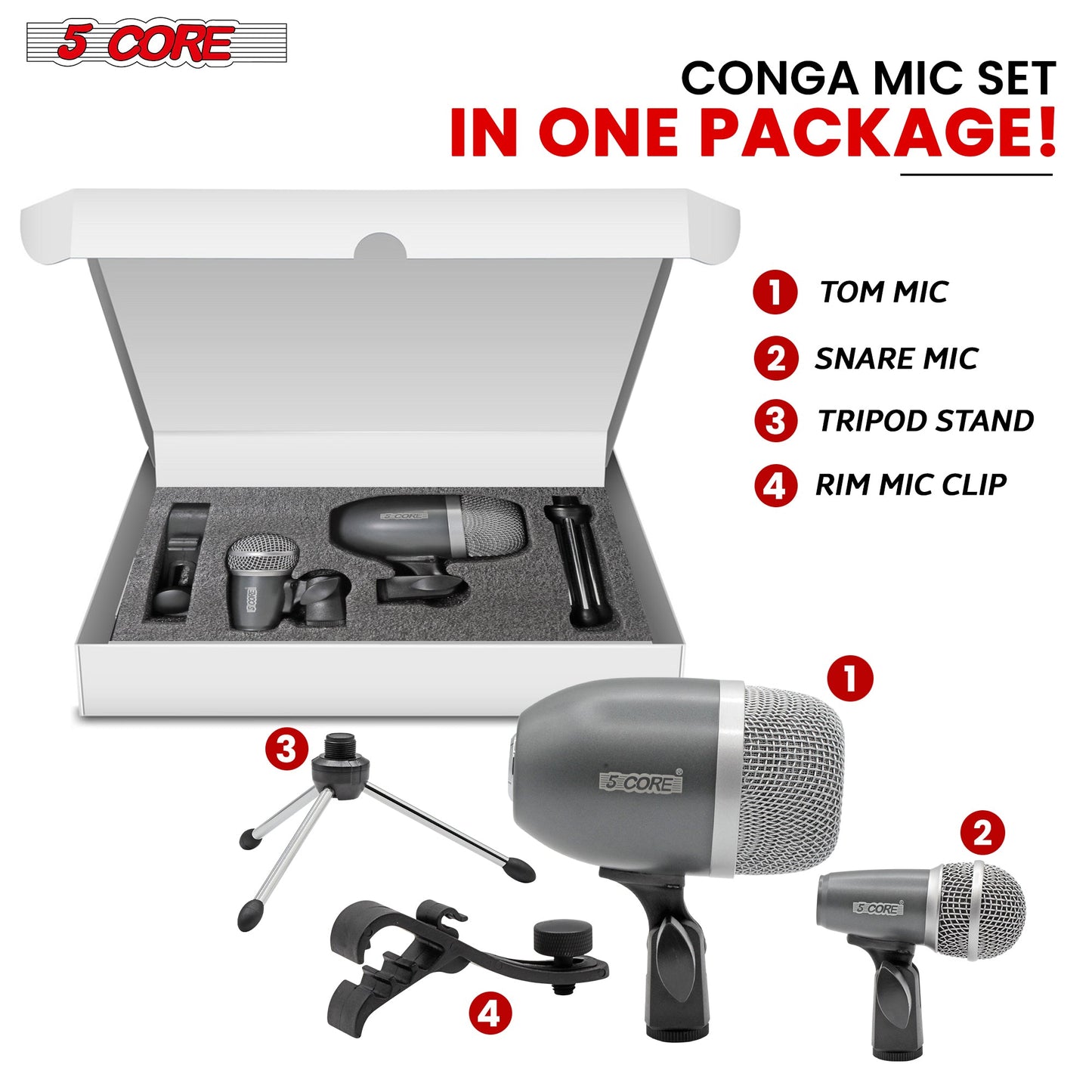 5Core Conga Mic Snare Tom Cardioid Dynamic Microphone for Drummer Precision Instrument-5