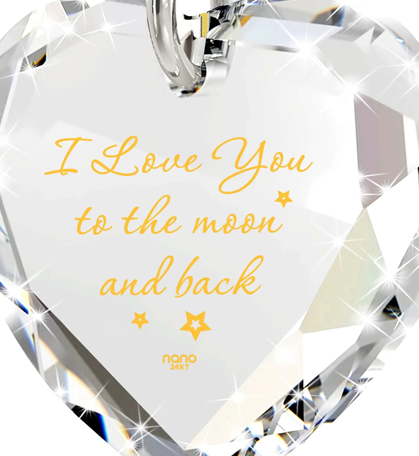 Tiny Crystal Heart pendant 24k Gold Inscribed I Love You to the Moon and Back Necklace