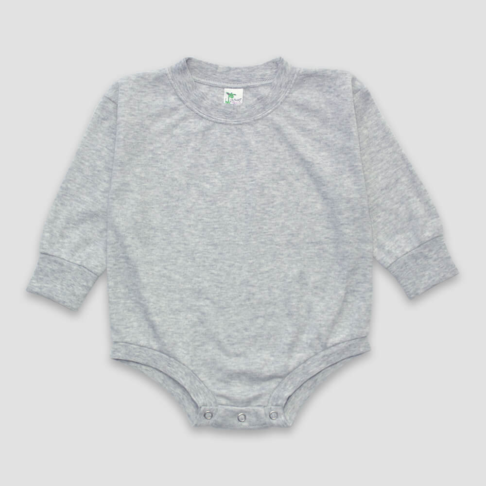 Long Sleeve Bubble Romper — Heather Gray — Polyester Cotton Blend LG3300H - The Laughing Giraffe®