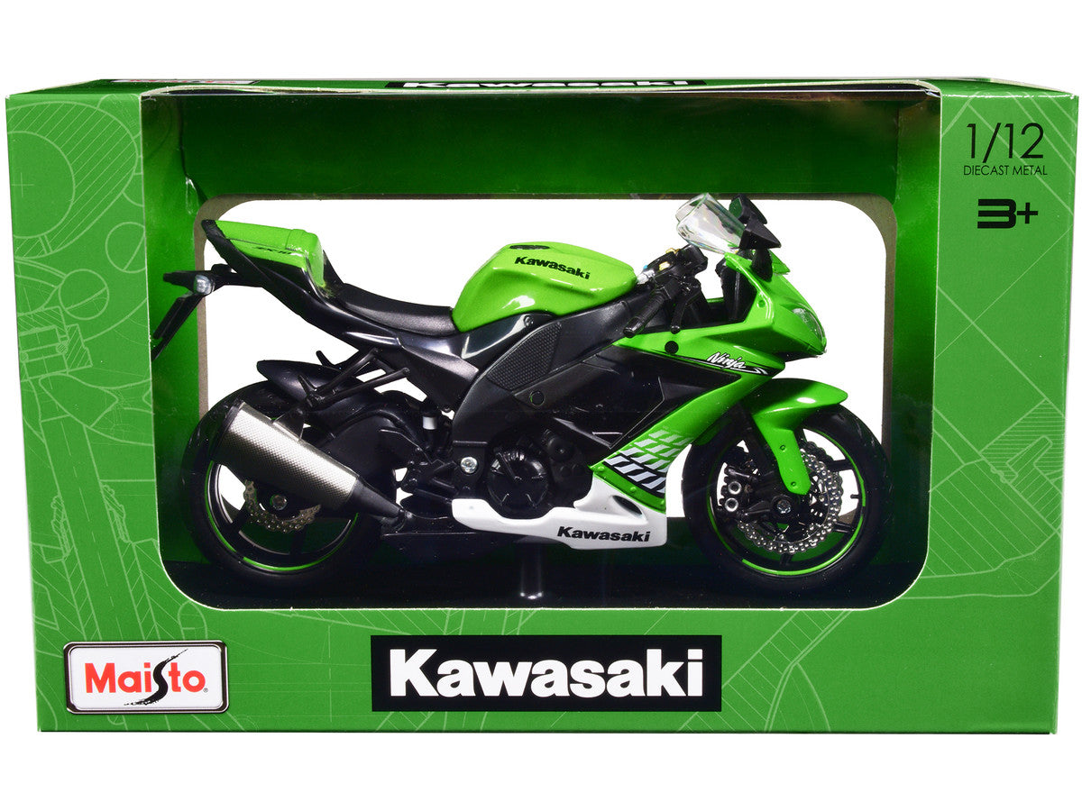 2010 Kawasaki Ninja ZX-10R Green with Plastic Display Stand 1/12 Diecast Motorcycle Model by Maisto-0