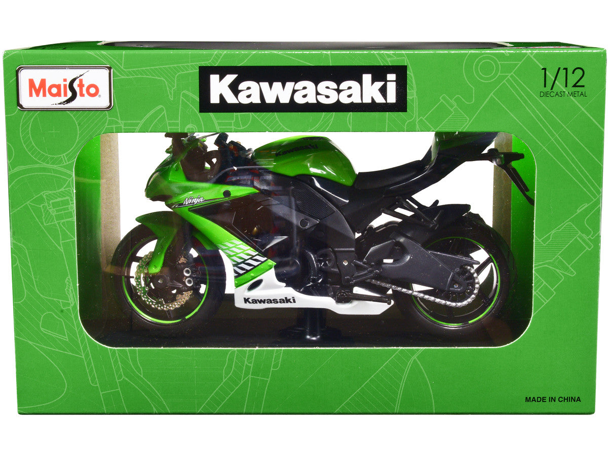 2010 Kawasaki Ninja ZX-10R Green with Plastic Display Stand 1/12 Diecast Motorcycle Model by Maisto-1