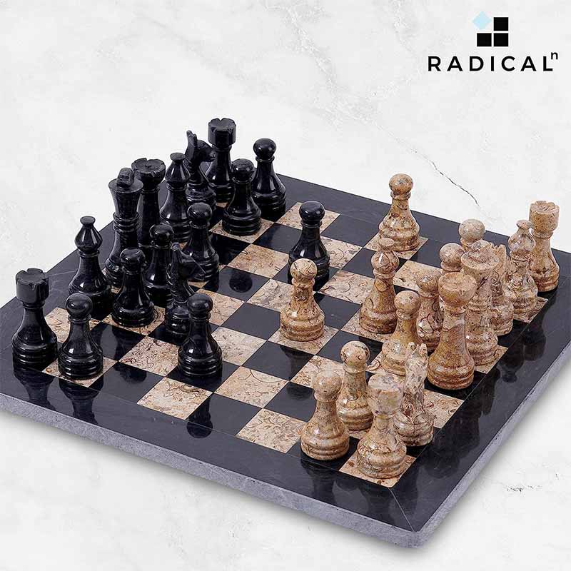 Black and Coral 12 inches  Premium Quality Marble Chess Set-0