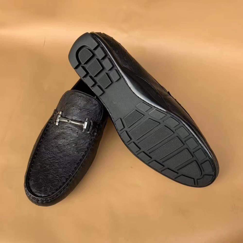 Men's Ostirch Leather Loafers Shoes Fashion Driving Shoes Business Dress Loafter Shoes Car Shoes Black-5