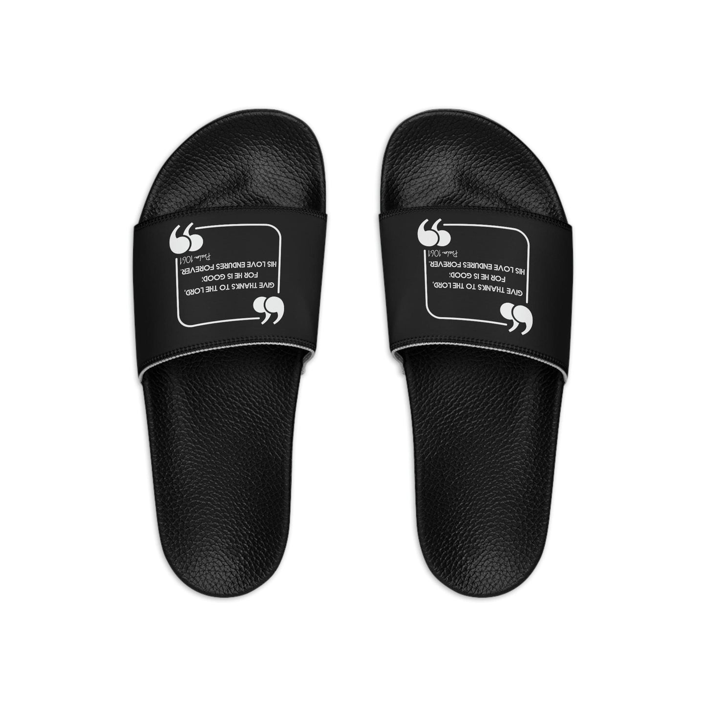 Mens Black Slide Sandals, Give Thanks To The Lord, Christian Inspiration-1