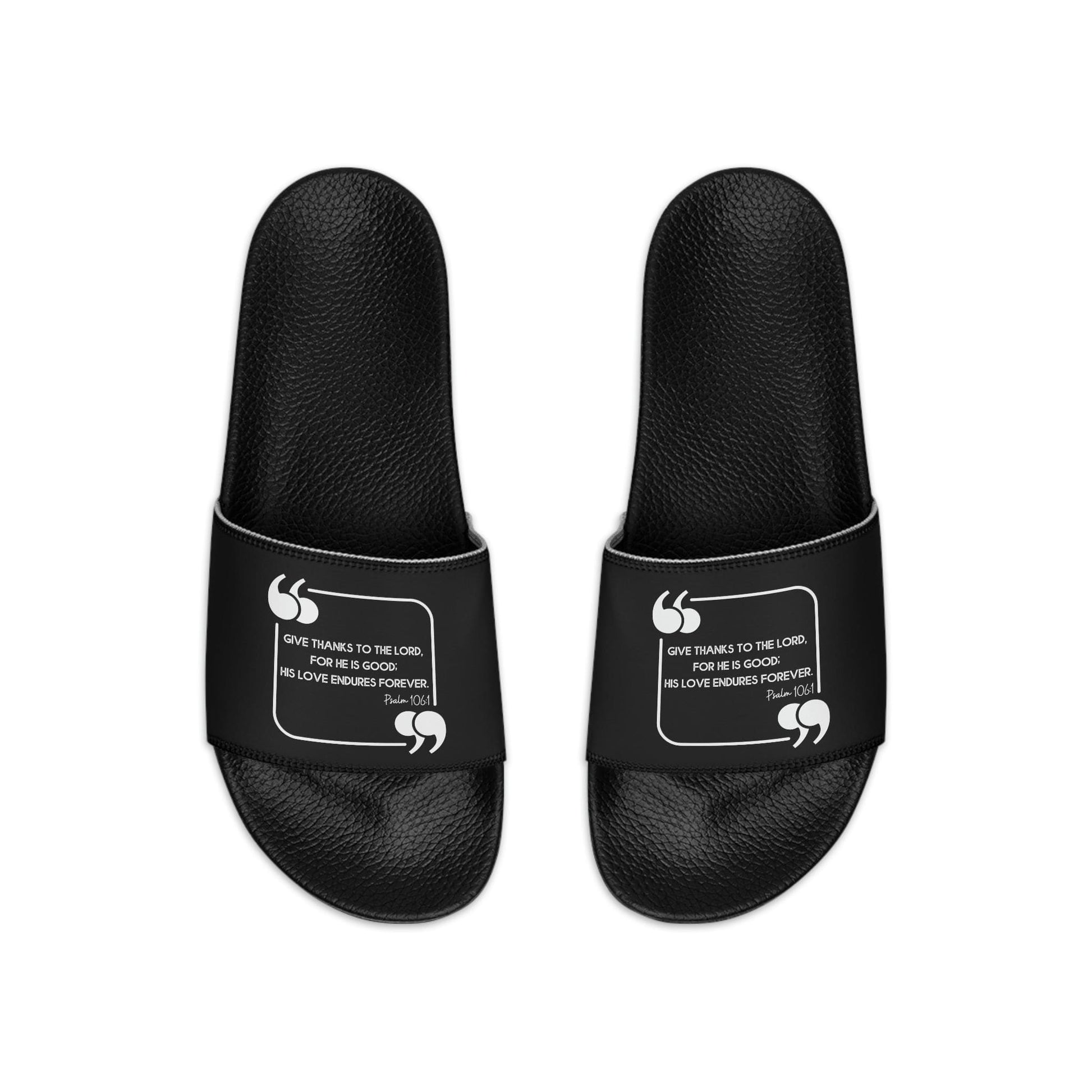 Mens Black Slide Sandals, Give Thanks To The Lord, Christian Inspiration-0