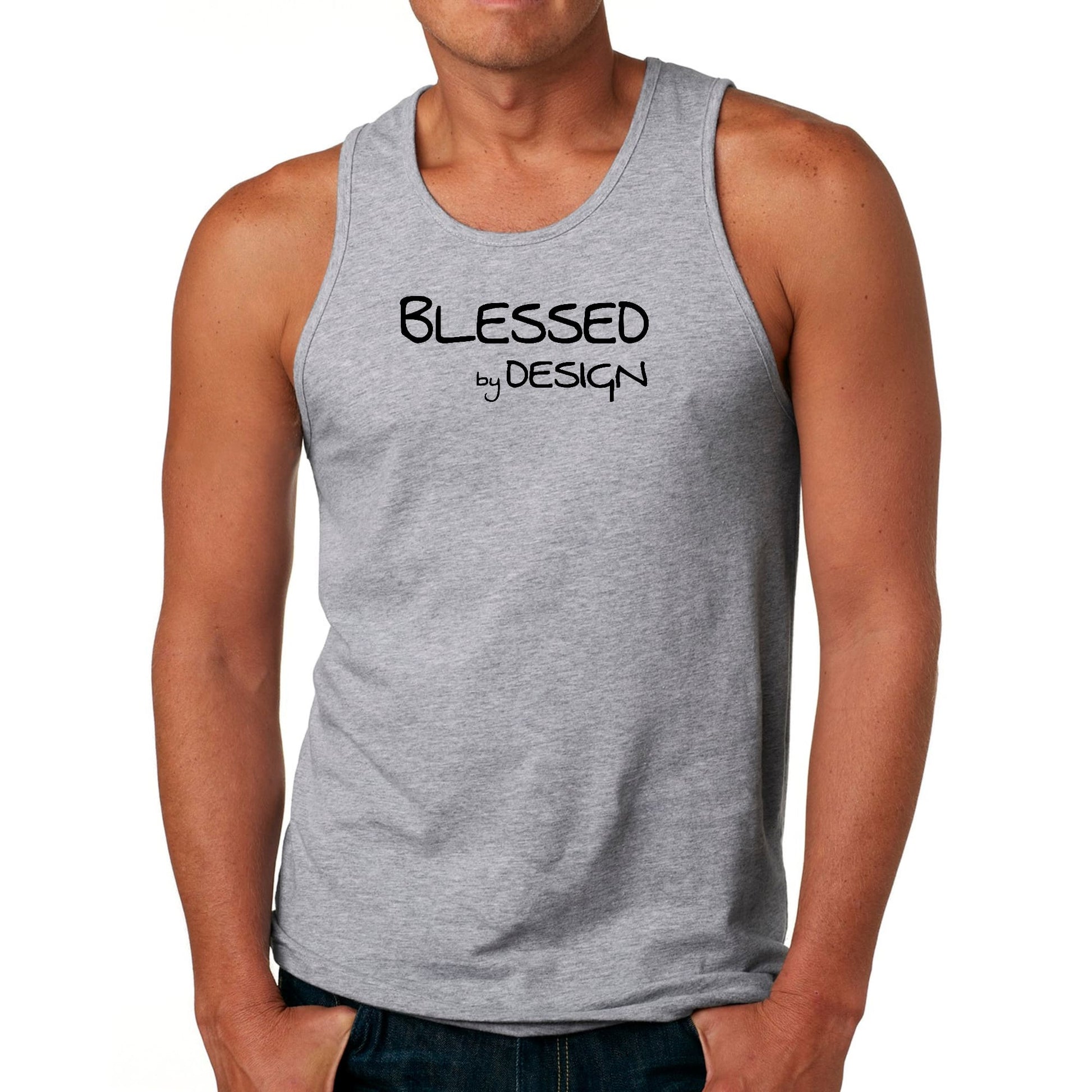 Mens Tank Top Fitness T-shirt Blessed By Design - Inspirational-3