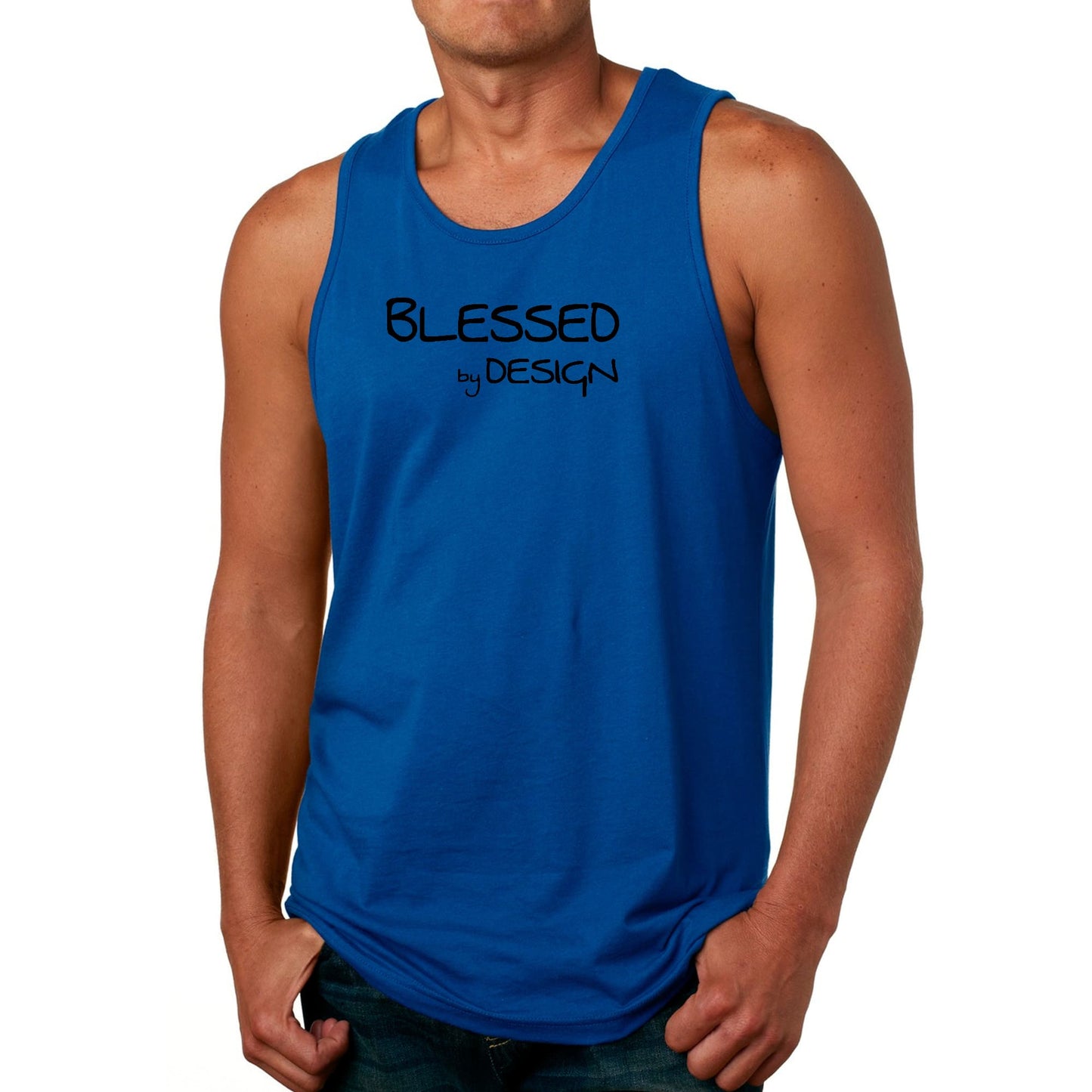 Mens Tank Top Fitness T-shirt Blessed By Design - Inspirational-2