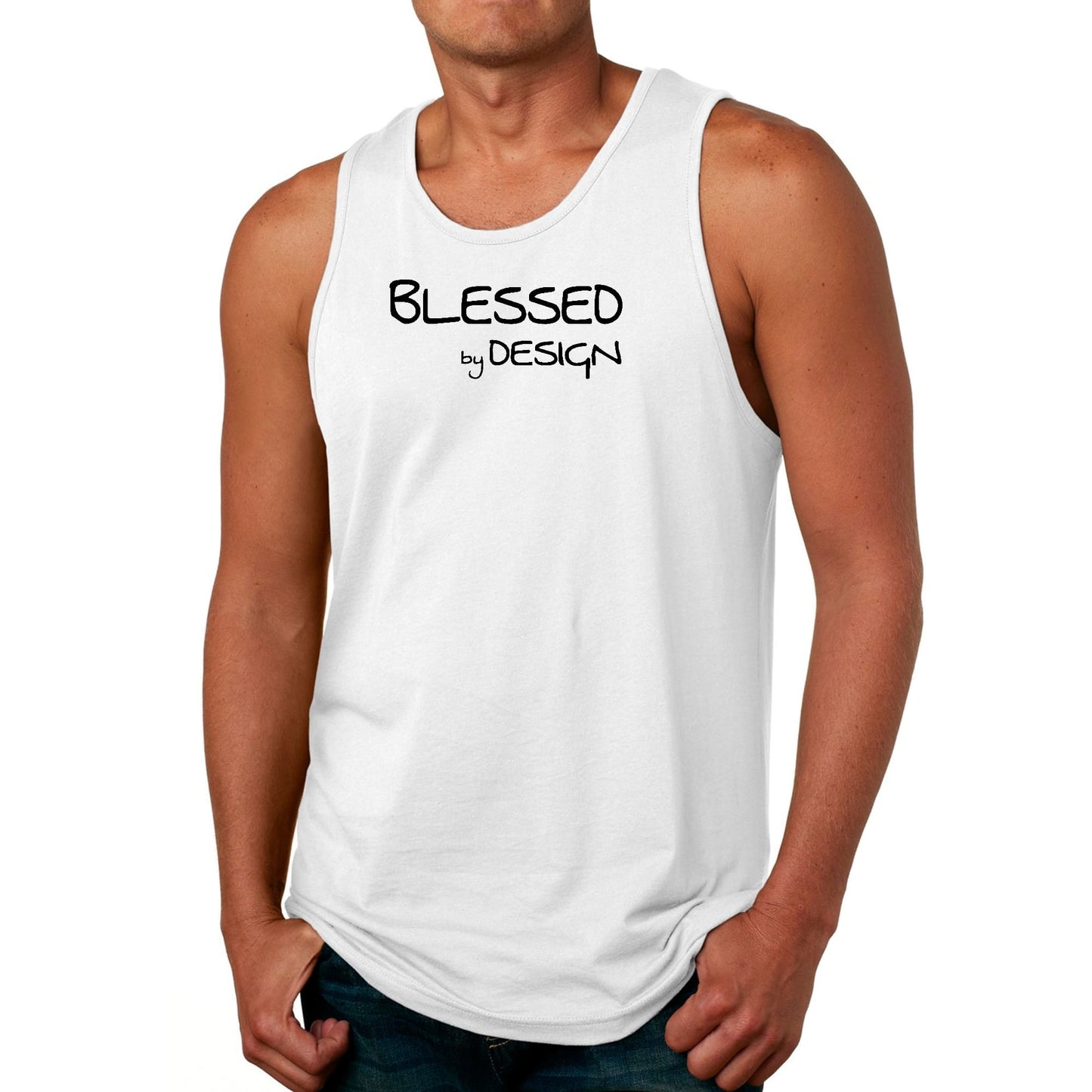 Mens Tank Top Fitness T-shirt Blessed By Design - Inspirational-0